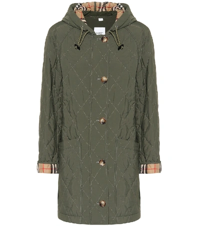 Shop Burberry Hooded Parka In Green