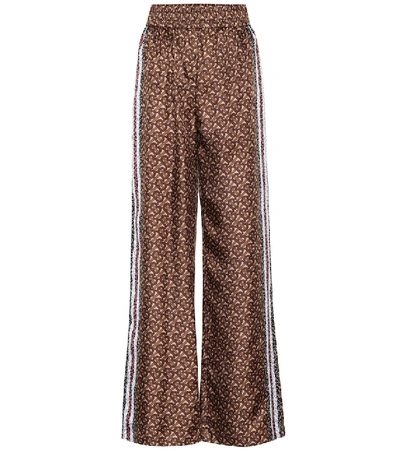 Shop Burberry Monogram Silk Wide-leg Pants In Brown