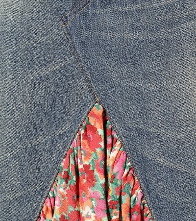 Shop Junya Watanabe Floral Crêpe-trimmed Denim Skirt In Blue