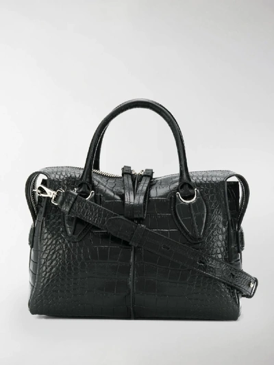 Shop Tod's Medium Bauletto Croc Bag In Black