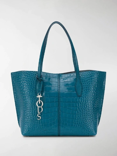 Shop Tod's Croc-effect Tote In Blue