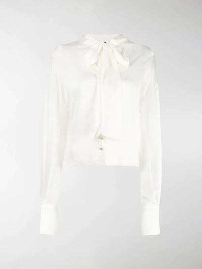 Shop Balmain Pussy Bow Blouse In White