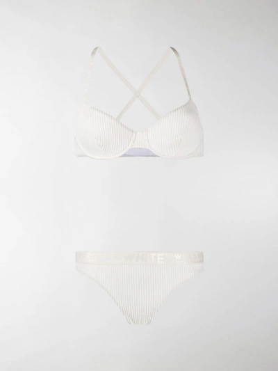 Shop Off-white Ribbed Logo Bikini Set In White
