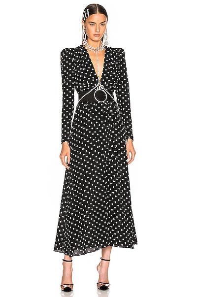 Shop Alessandra Rich Polka Dot Tie Front Midi Dress In Black