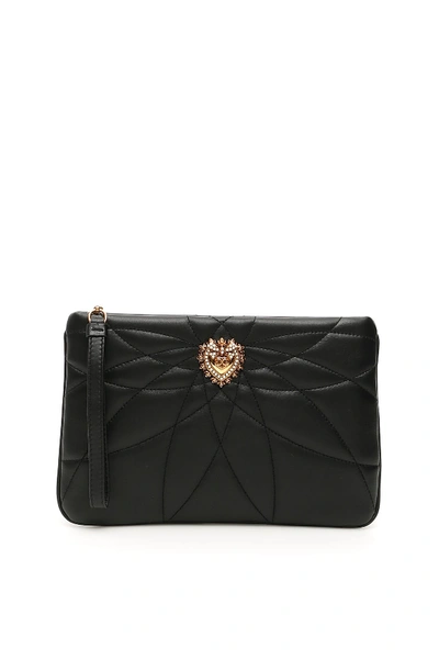 Shop Dolce & Gabbana Matelasse Nappa Devotion Pouch In Nero (black)