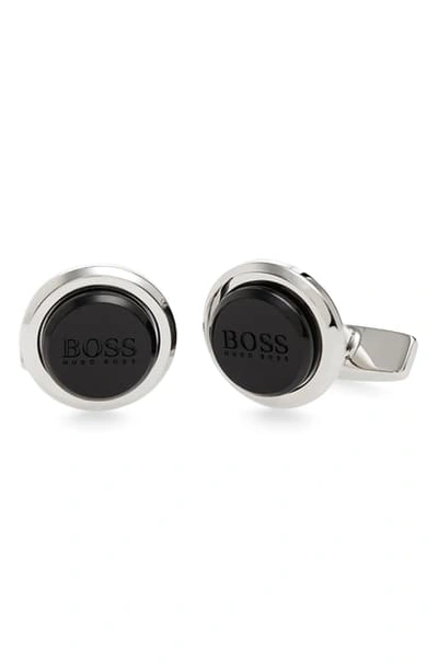 Shop Hugo Boss Round Logo Cuff Links In Black