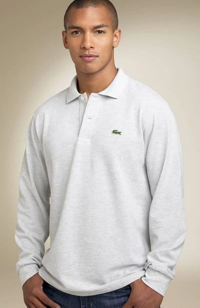Shop Lacoste Regular Fit Long Sleeve Pique Polo In Light Heather Grey