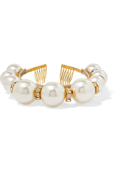 Shop Dolce & Gabbana Gold-tone, Faux Pearl And Crystal Headband In White