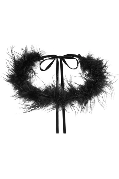 Shop Loeffler Randall Valentine Feather-embellished Velvet Belt In Black