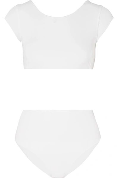 Shop Ack Marina Tie-detailed Ribbed Bikini In White