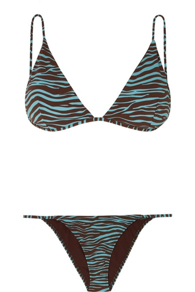 Shop Ack Tiger-print Triangle Bikini In Brown