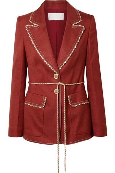 Shop Peter Pilotto Braid-trimmed Woven Blazer In Claret