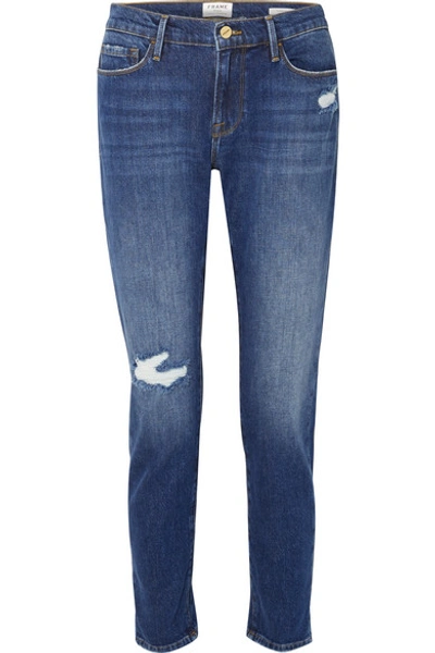 Shop Frame Le Garcon Distressed Slim Boyfriend Jeans In Mid Denim