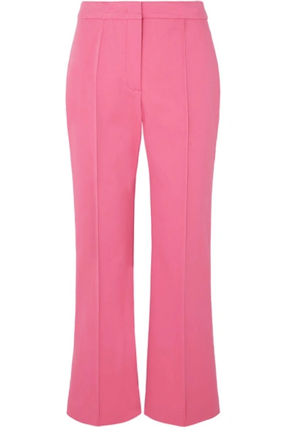 Shop Derek Lam Cropped Pintucked Stretch-cotton Twill Flared Pants In Pink