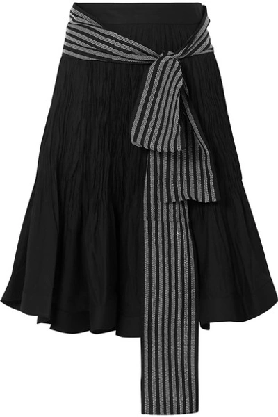 Shop Jw Anderson Belted Pleated Cotton-blend Midi Skirt In Black