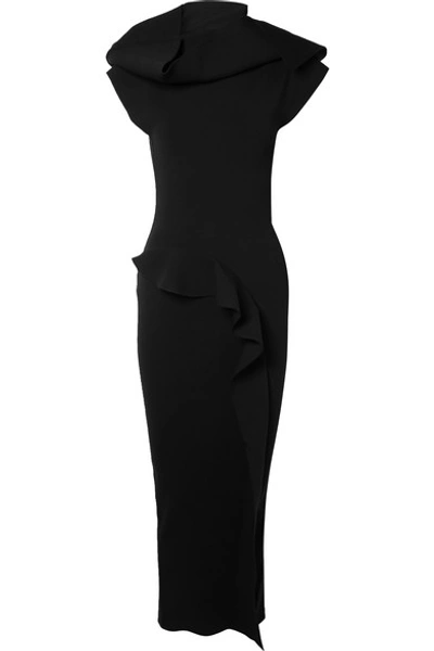 Shop Rick Owens Nona Open-back Ruffled Stretch-jersey Maxi Dress In Black