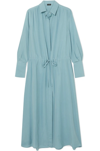 Shop Joseph Evie Silk Crepe De Chine Midi Dress In Blue