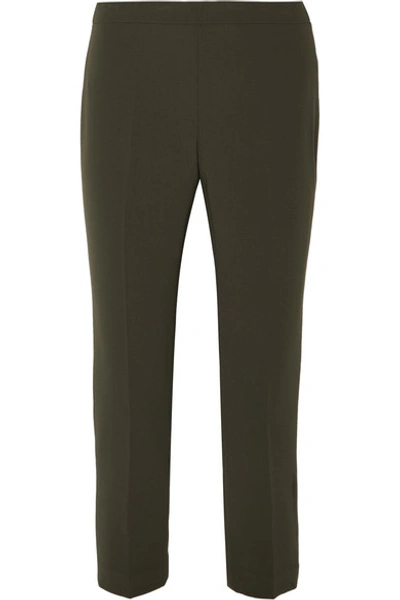 Shop Theory Cropped Crepe Tapered Pants In Army Green