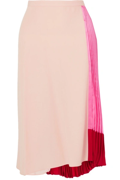 Shop Marni Pleated Color-block Satin And Crepe Skirt In Pink