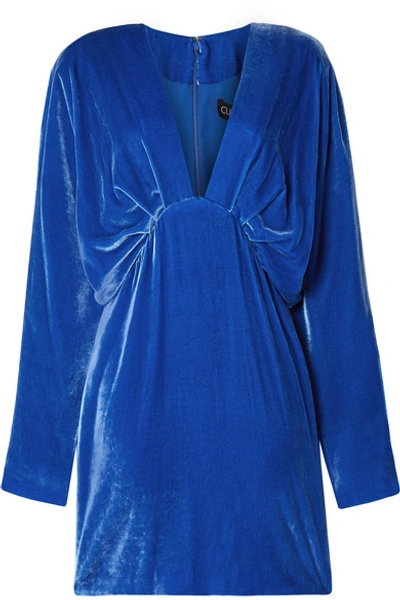 Shop Cushnie Draped Velvet Mini Dress In Bright Blue