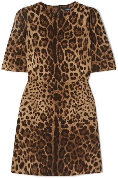 Shop Dolce & Gabbana Leopard-print Wool-crepe Mini Dress In Leopard Print