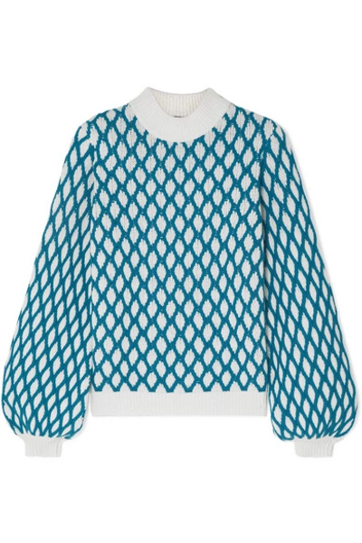 Shop Stine Goya Carlo Two-tone Cable-knit Wool-blend Sweater In Sky Blue