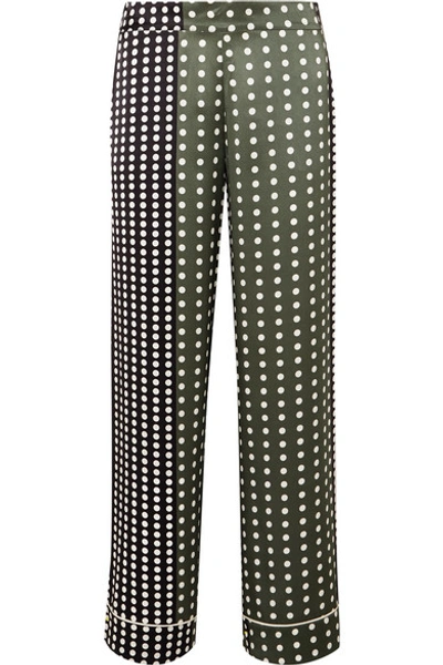 Shop Asceno Polka-dot Silk-satin Pajama Pants In Army Green