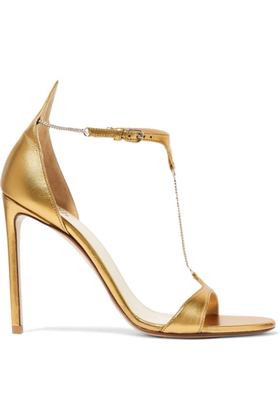 Shop Francesco Russo Chain-embellished Metallic Leather Sandals In Gold