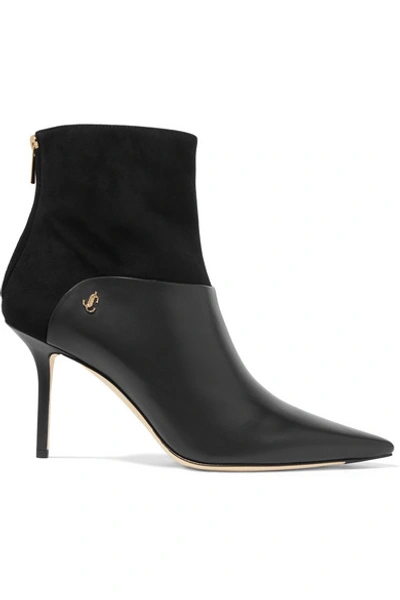 Shop Jimmy Choo Beyla 85 Suede And Leather Ankle Boots In Black