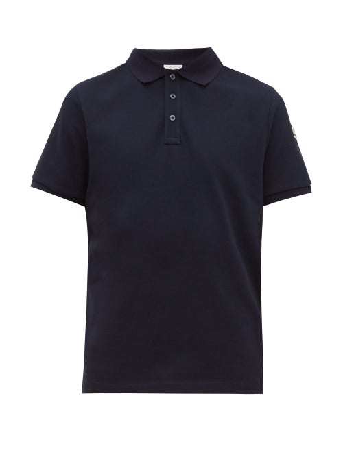Moncler Logo-Print Striped Undercollar Cotton Polo Shirt In Navy | ModeSens