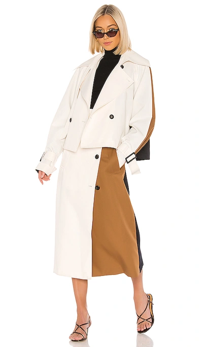 Shop Tibi Techy Twill Color Block Detachable Trench In White. In Ivory Multi
