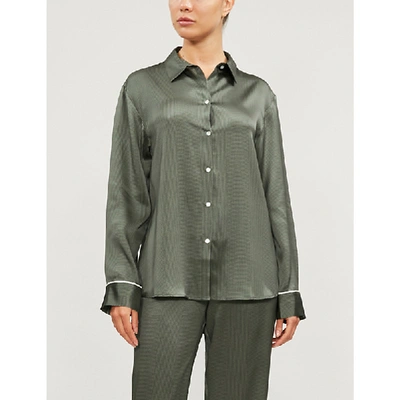 Shop Asceno Polka Dot-print Silk-satin Pyjama Top In Olive Dotted Line