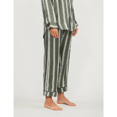 Shop Asceno Striped Silk-satin Pyjama Bottoms In Olive Stripe