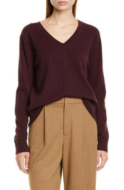 Shop Vince Weekend V-neck Cashmere Sweater In Heather Dahlia Wine
