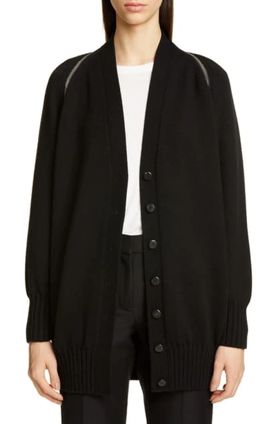 Shop Alexander Wang Zip Shoulder Merino Wool Cardigan In Black