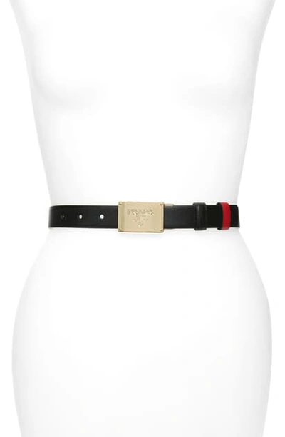 Shop Prada City Reversible Saffiano Leather Belt In Nero/ Fucco