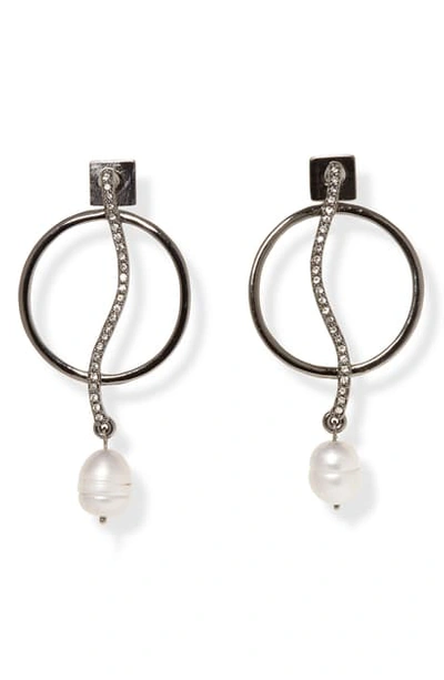 Shop Vince Camuto Pearl Drop Frontal Hoop Earrings In Hematite