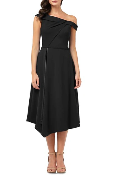 Shop Carmen Marc Valvo Infusion One-shoulder Crepe Dress In Black