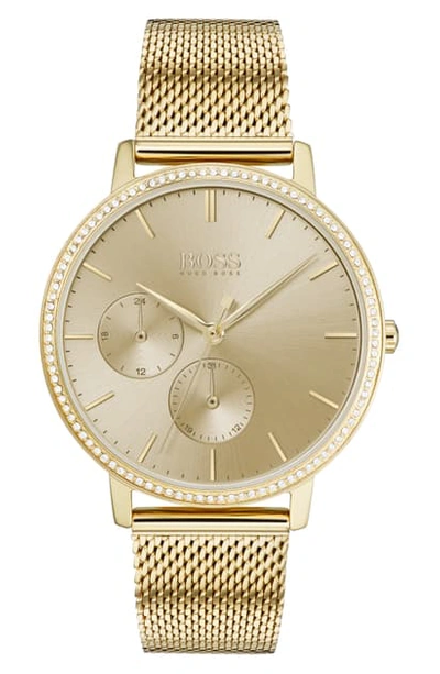 Shop Hugo Boss Infinity Ultra Slim Pave Crystal Mesh Strap Watch, 35mm In Gold
