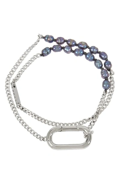 Shop Allsaints Pearl & Chain Double Wrap Bracelet In Silver/ Grey Pearl