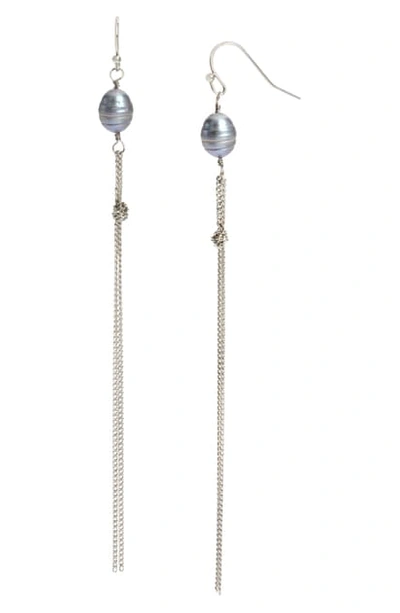Shop Allsaints Pearl Knot Chain Drop Earrings In Silver/ Grey Pearl