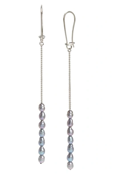 Shop Allsaints Pearl Linear Chain Earrings In Silver/ Grey Pearl