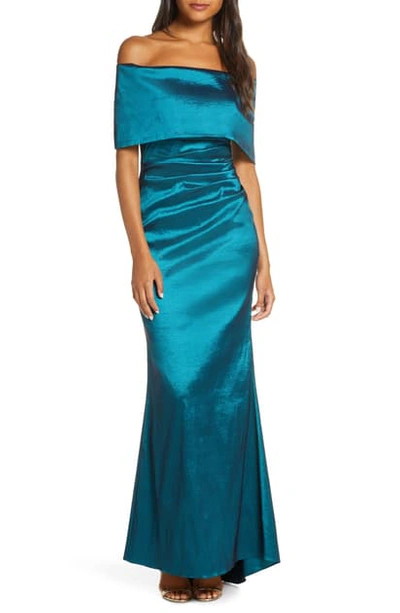 Shop Vince Camuto Off The Shoulder Taffeta Gown In Teal