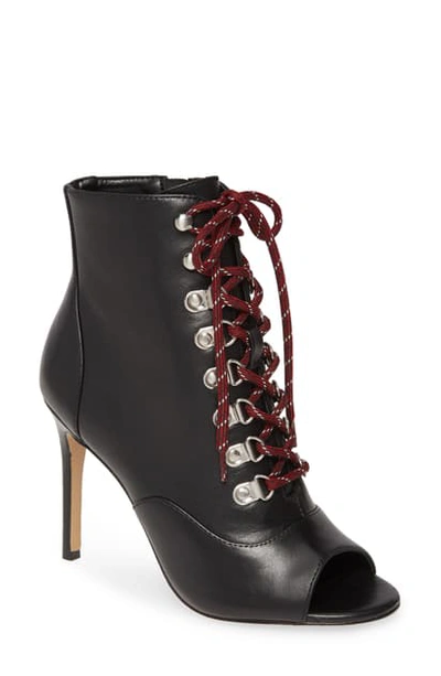 Shop Charles David Charlye Lace-up Peep Toe Bootie In Black Leather