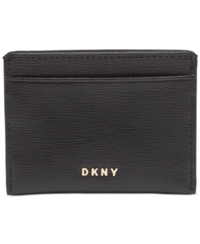 Shop Dkny Bryant Leather Card Holder, Created For Macy's In Black/gold
