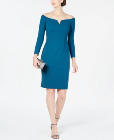Shop Vince Camuto Off-the-shoulder Bodycon Dress In Teal