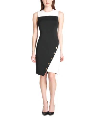 Shop Tommy Hilfiger Colorblocked Asymmetrical Dress In Black/cream