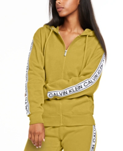 Shop Calvin Klein Performance Vintage-logo Zip Hoodie In Chutney