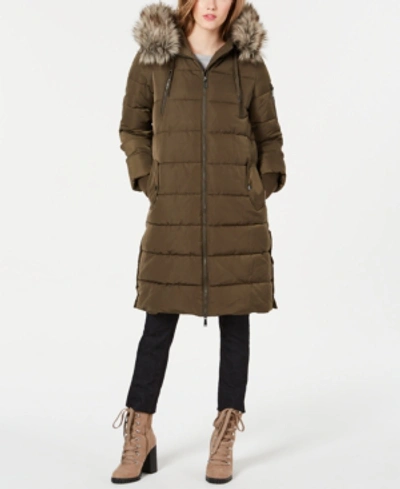 Shop Bcbgeneration Faux-fur Hooded Puffer Coat In Army