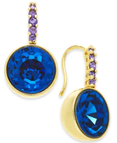 Shop Kate Spade Gold-tone Crystal Drop Earrings In Blue Multi